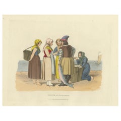 French Coastal Life – Fisherwomen of Boulogne, Hand-Coloured Print 1835