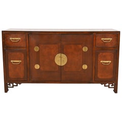 Michael Taylor for Baker Hollywood Regency Chinoiserie Burled Walnut Sideboard