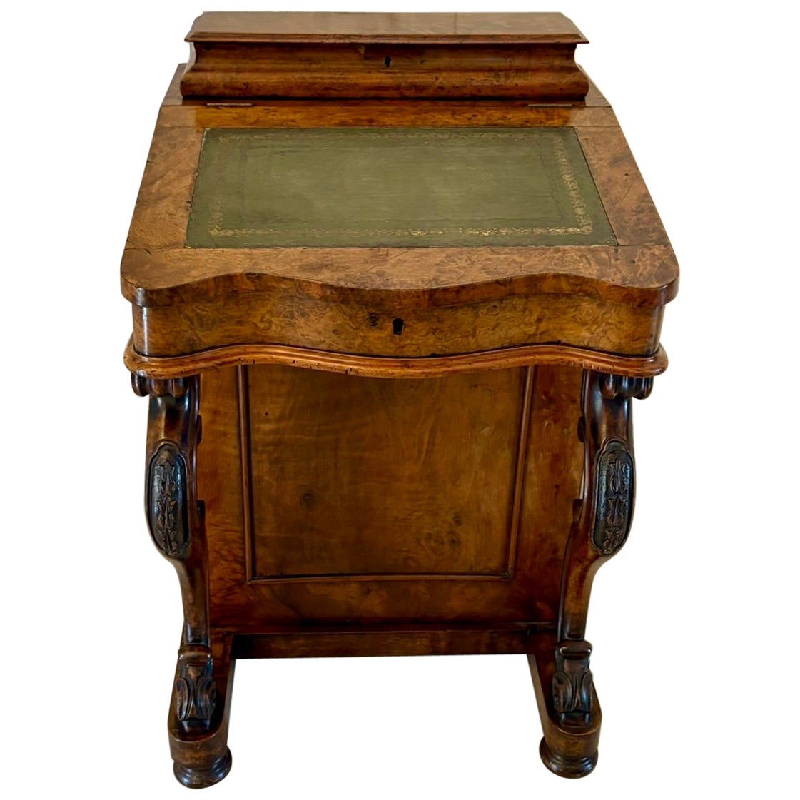 Antique Victorian Quality Burr Walnut Freestanding Davenport