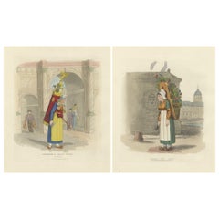 Parisian Life in 1835 – Flower Girl and Lemonade Seller, Fine Coloured Prints