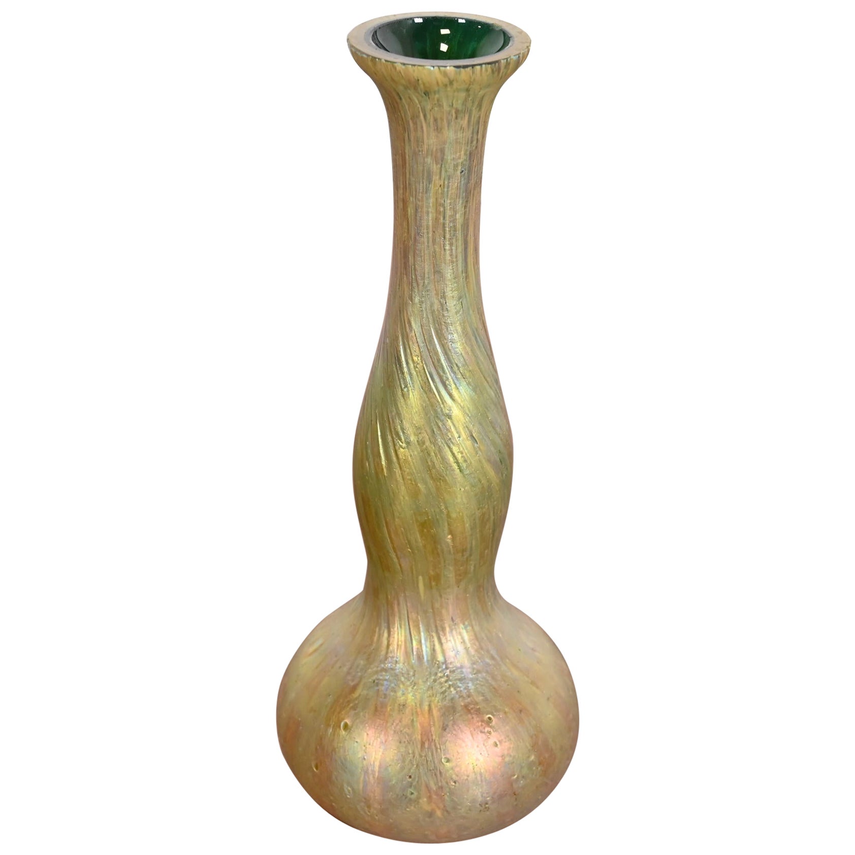 Josef Rindskopf Art Nouveau Iridescent Art Glass Double Gourd Bud Vase