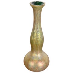Antique Josef Rindskopf Art Nouveau Iridescent Art Glass Double Gourd Bud Vase
