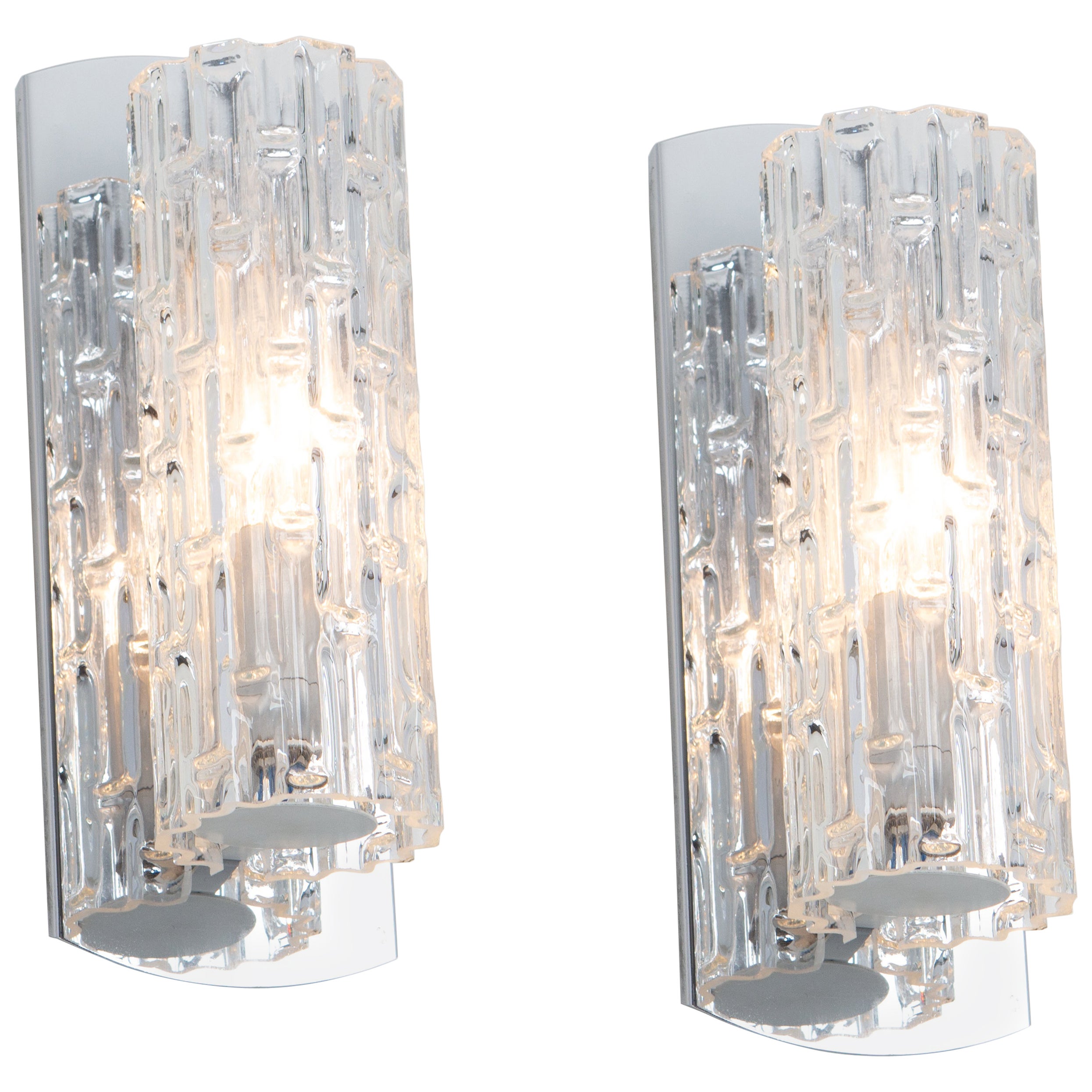 Pair of Stunning Glass Wall Sconces by Doria, Germany, 1960s
