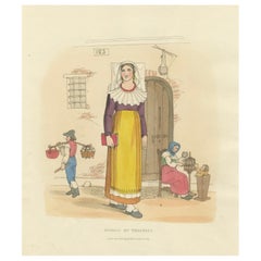 Italian Costume – Female of Vercelli, Hand-Coloured Print by R. Bridgens, 1835