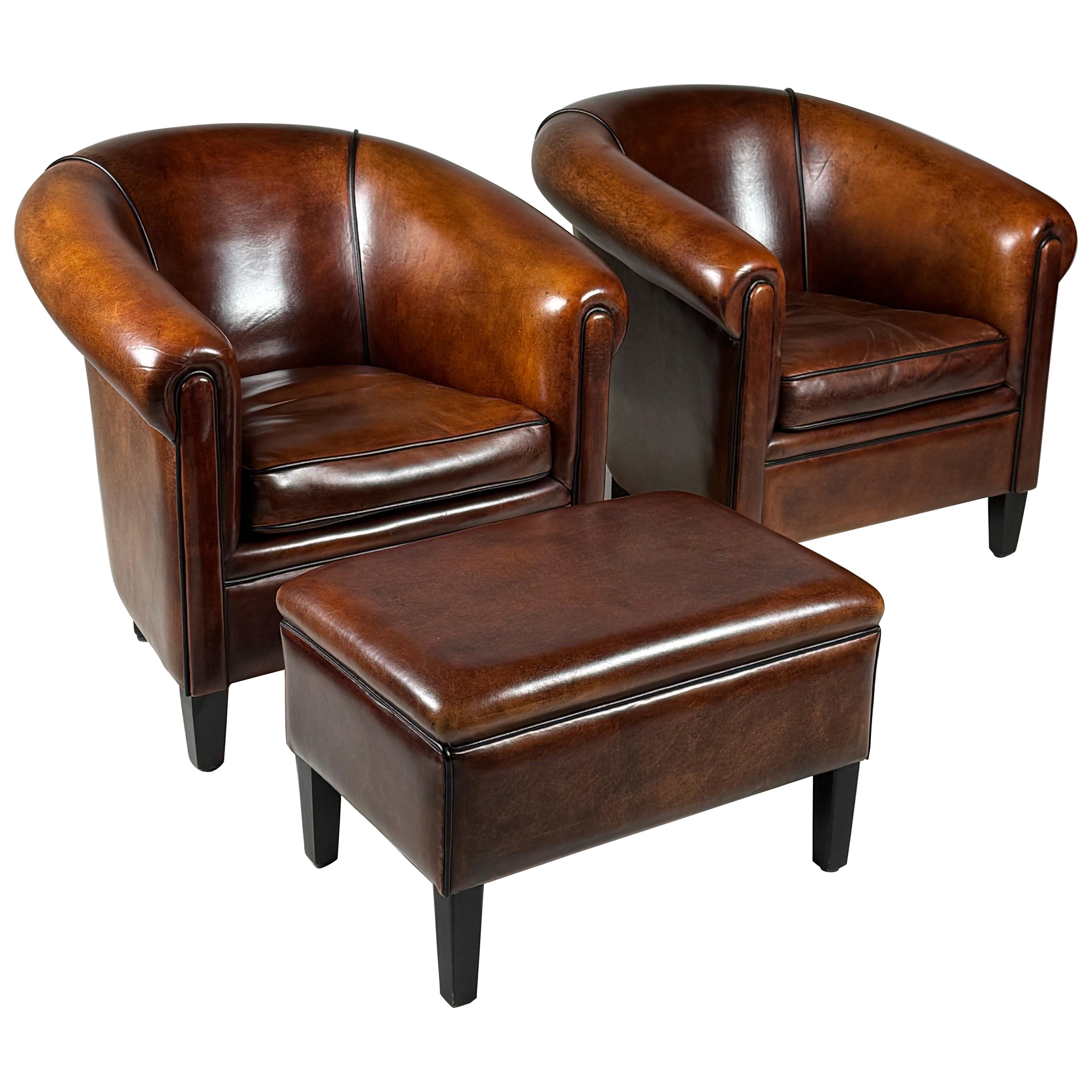 Pair of 2 Dutch Sheepskin Clubchairs