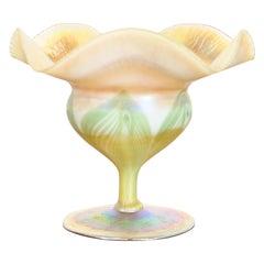 Louis Comfort Tiffany Favrile Iridescent Art Glass Pulled Feather Footed Bowl
