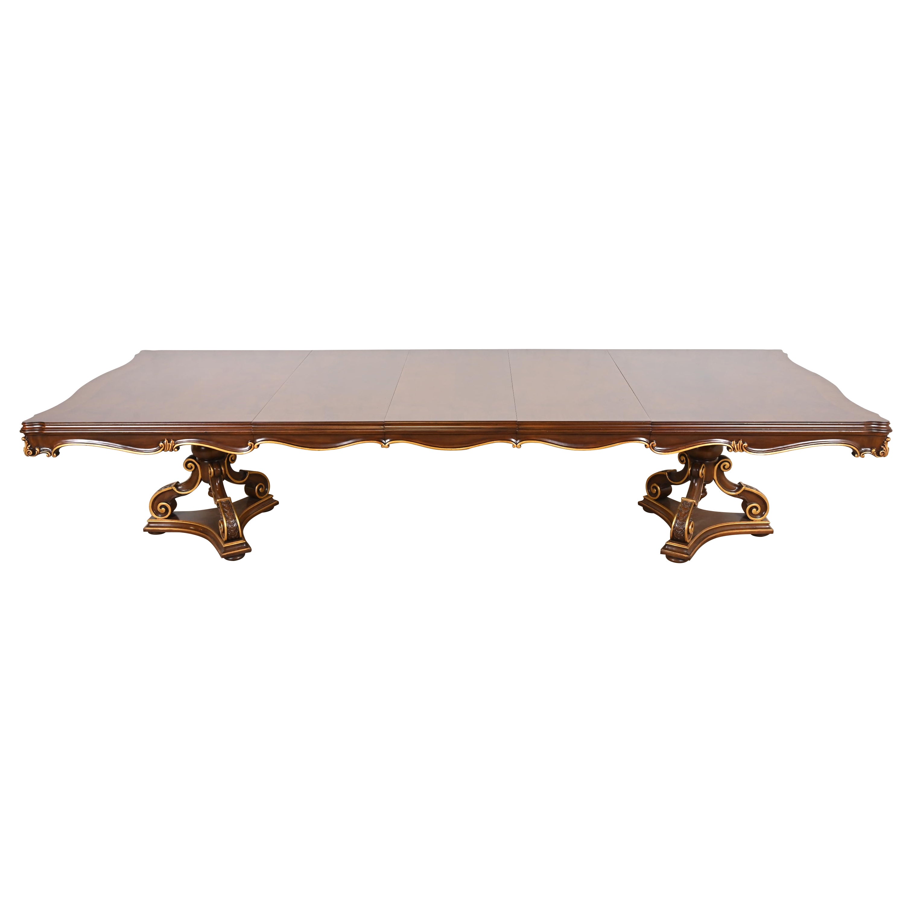 Karges French Regency Louis XVI Burled Walnut Double Pedestal Dining Table