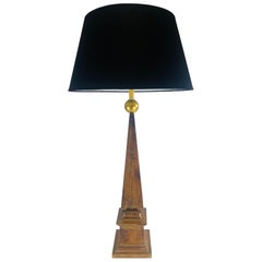 Mid-century vintage large walnut obelisk table lamp