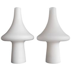 Pair of 1960s Italian Sculptural Frosted Glass Table Lamps