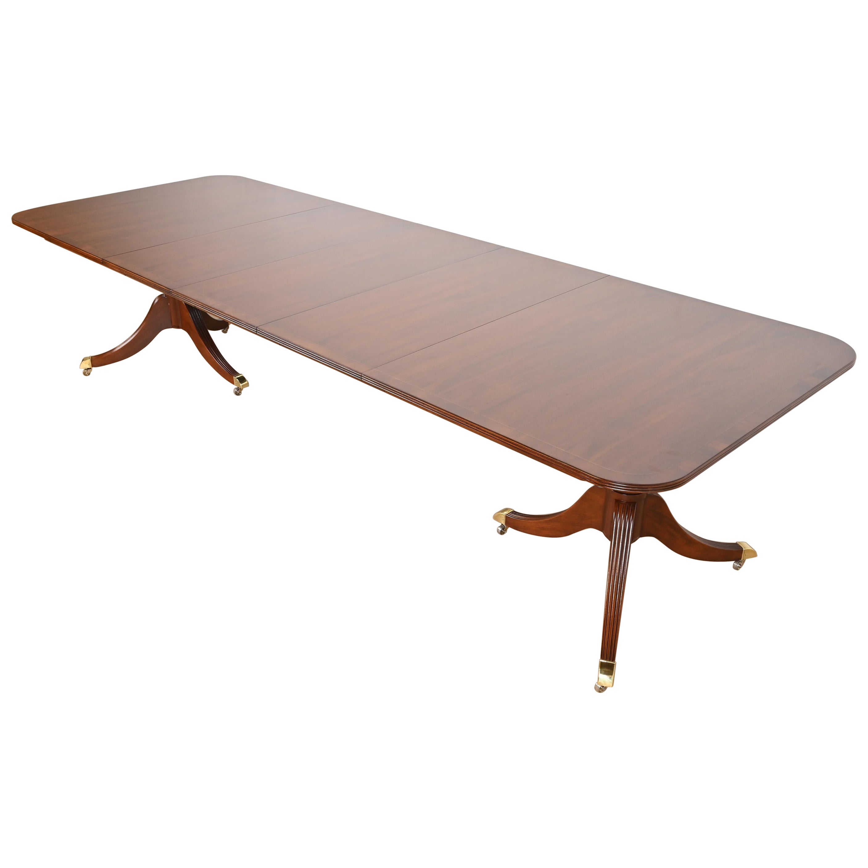 Baker Furniture Georgian Banded Mahogany Pedestal Dining Table, Refinished