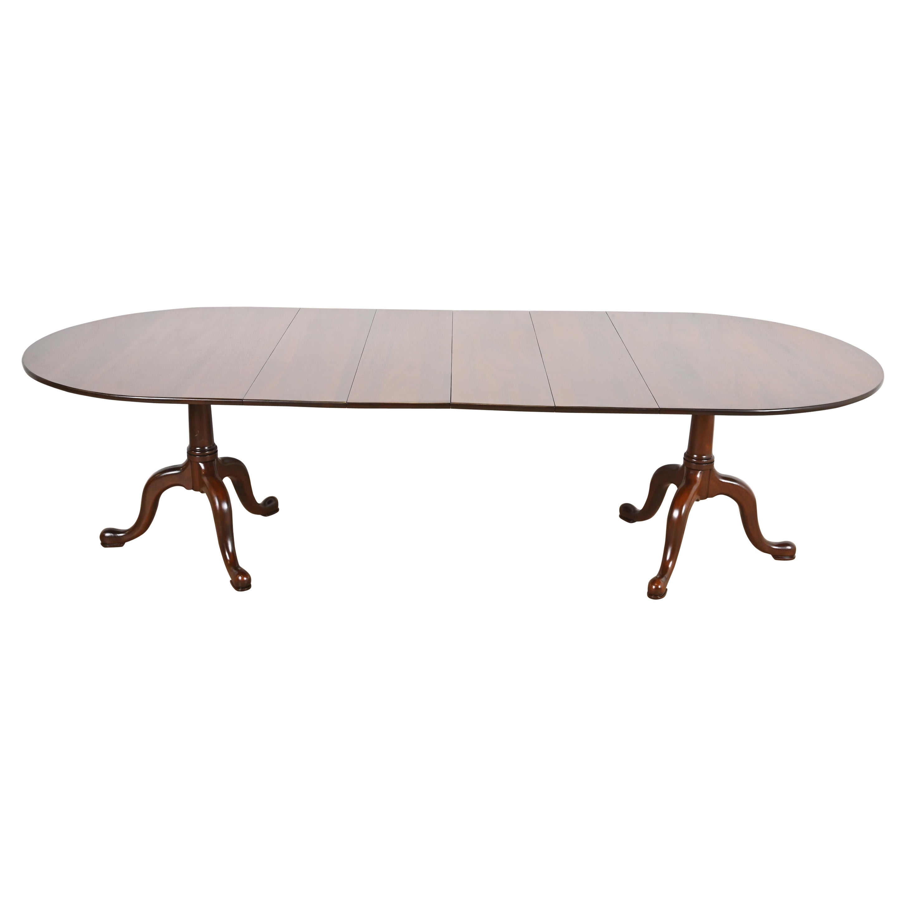 Henkel Harris Georgian Solid Mahogany Pedestal Dining Table, Newly Refinished
