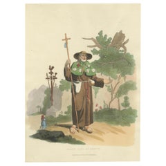 Pilgrim Going to Loretto in Italy – Hand-Coloured Print by R. Bridgens, 1835