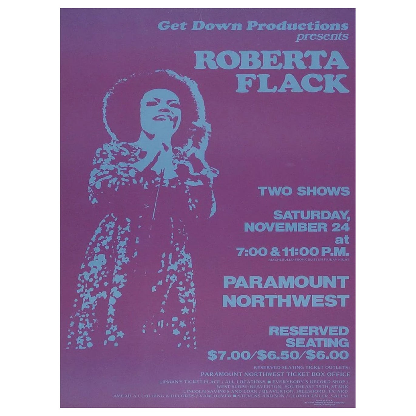 1973 Roberta Flack - Portland Poster originale d'epoca