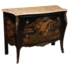 20th Century Lacquered Chinoiserie French Louis XV Style Commode, 1950