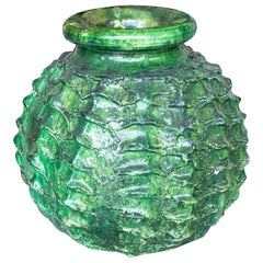 Textured Green Glazed Sculptural Vase