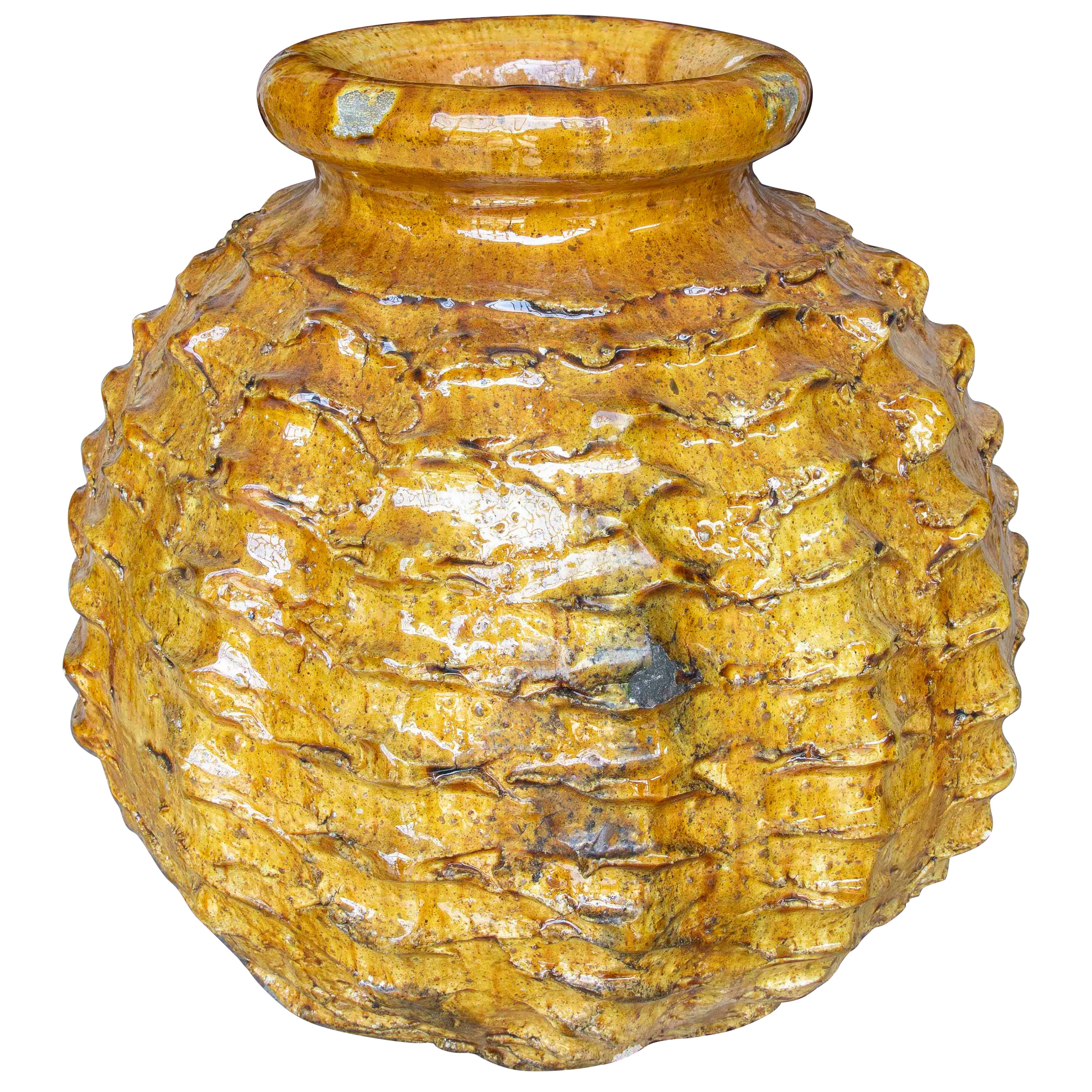 Amber Glazed Sculptural Vase with Organic Texture