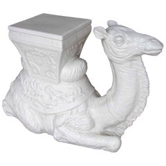 1980s Decorative Sculpture of a Lying Camel in White Glazed Ceramic