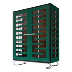 Modernist Display Cabinet, Chrome Plated Metal, Lacquered Wood, Made To Measure