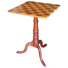 19th C. Folk Art Table with Checkerboard Top