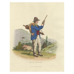 Costume Print: Italian Goatherd in the Hills, 1820s Hand-Colored Engraving