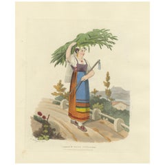 Antique Costume Print: Female of Civita Castellana, 1820 Hand-Colored Engraving