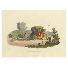 Travel Print: Going to Rome by Vetturino, 1820s Hand-Colored Engraving