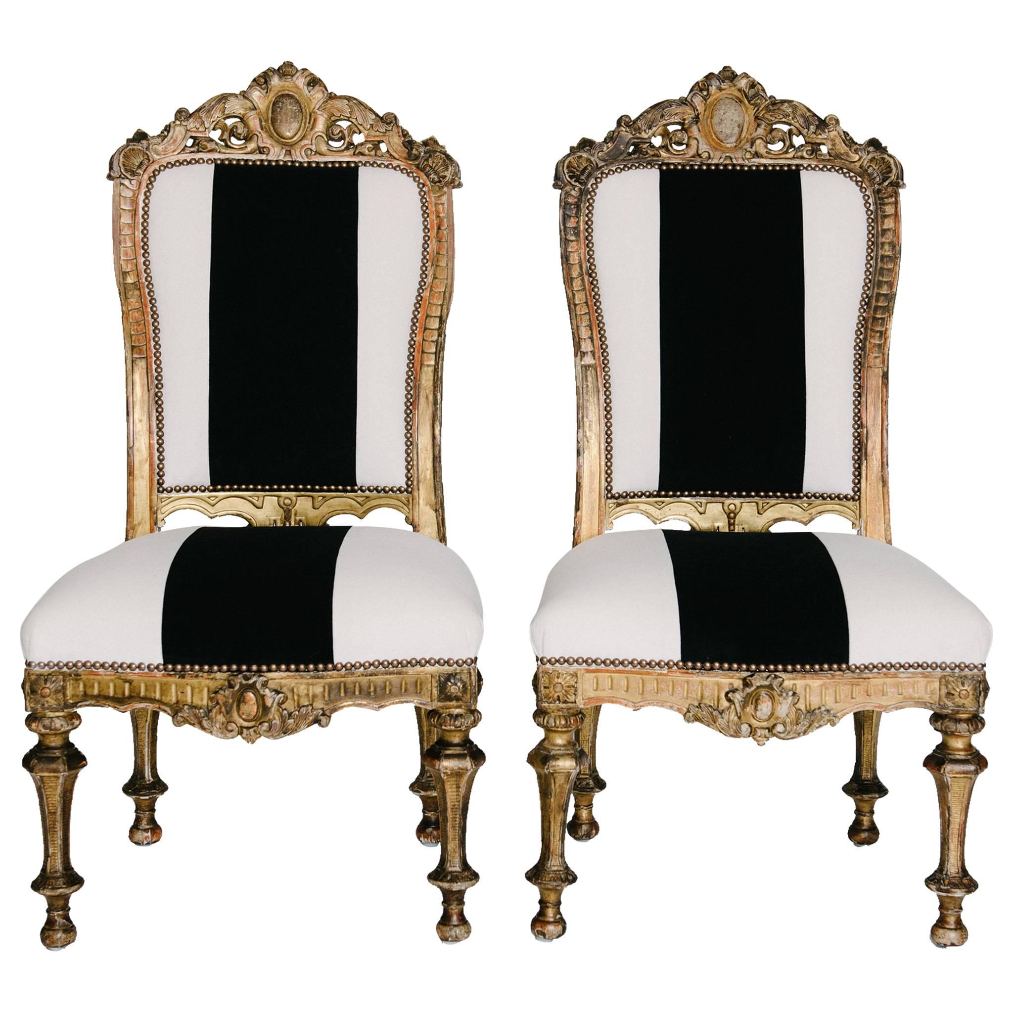 19th Century Italian Giltwood Slipper Chairs