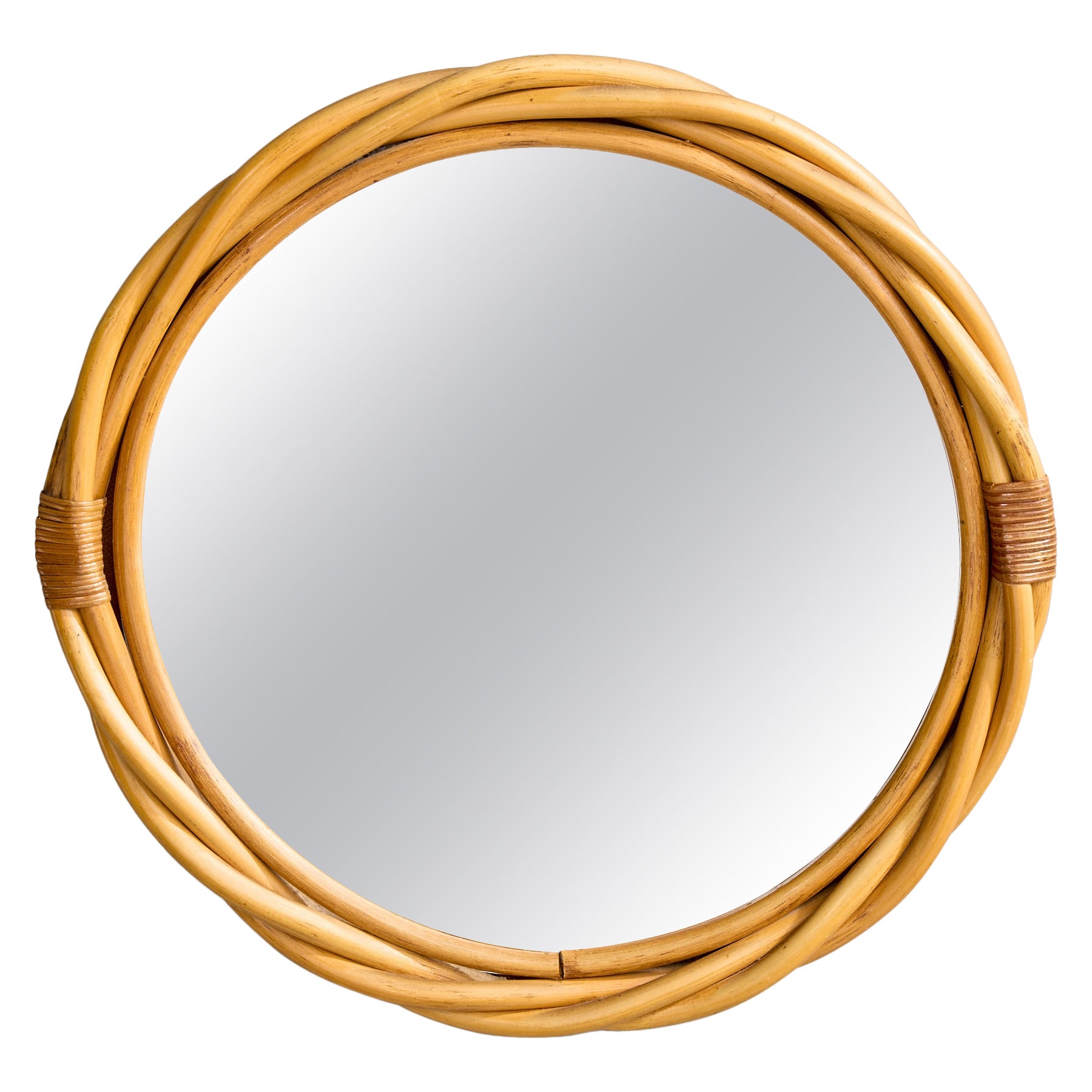 French Designer, Wall Mirror, Bamboo, Rattan, France, 1970s