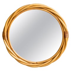 French Designer, Wall Mirror, Bamboo, Rattan, France, 1970s