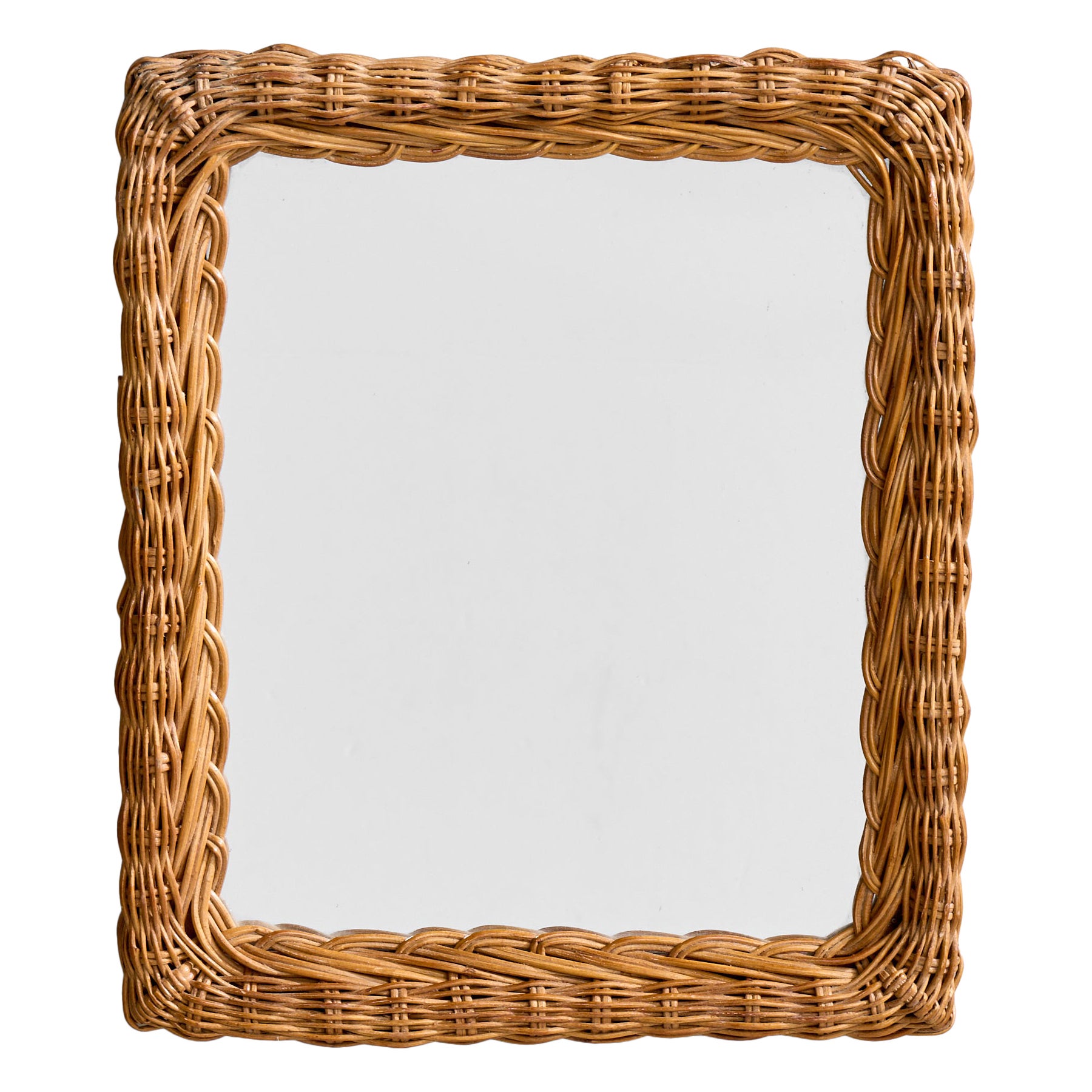 Italian Designer, Wall Mirror, Rattan, Italy, 1970s