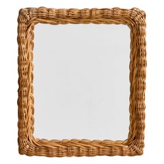Italian Designer, Wall Mirror, Rattan, Italy, 1970s