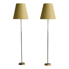 Swedish Designer, Floor Lamps, Brass, Fabric, Sweden, 1950s