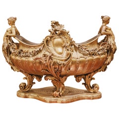 A very fine 19 th c French gilt bronze planter or centerpiece. Original liner