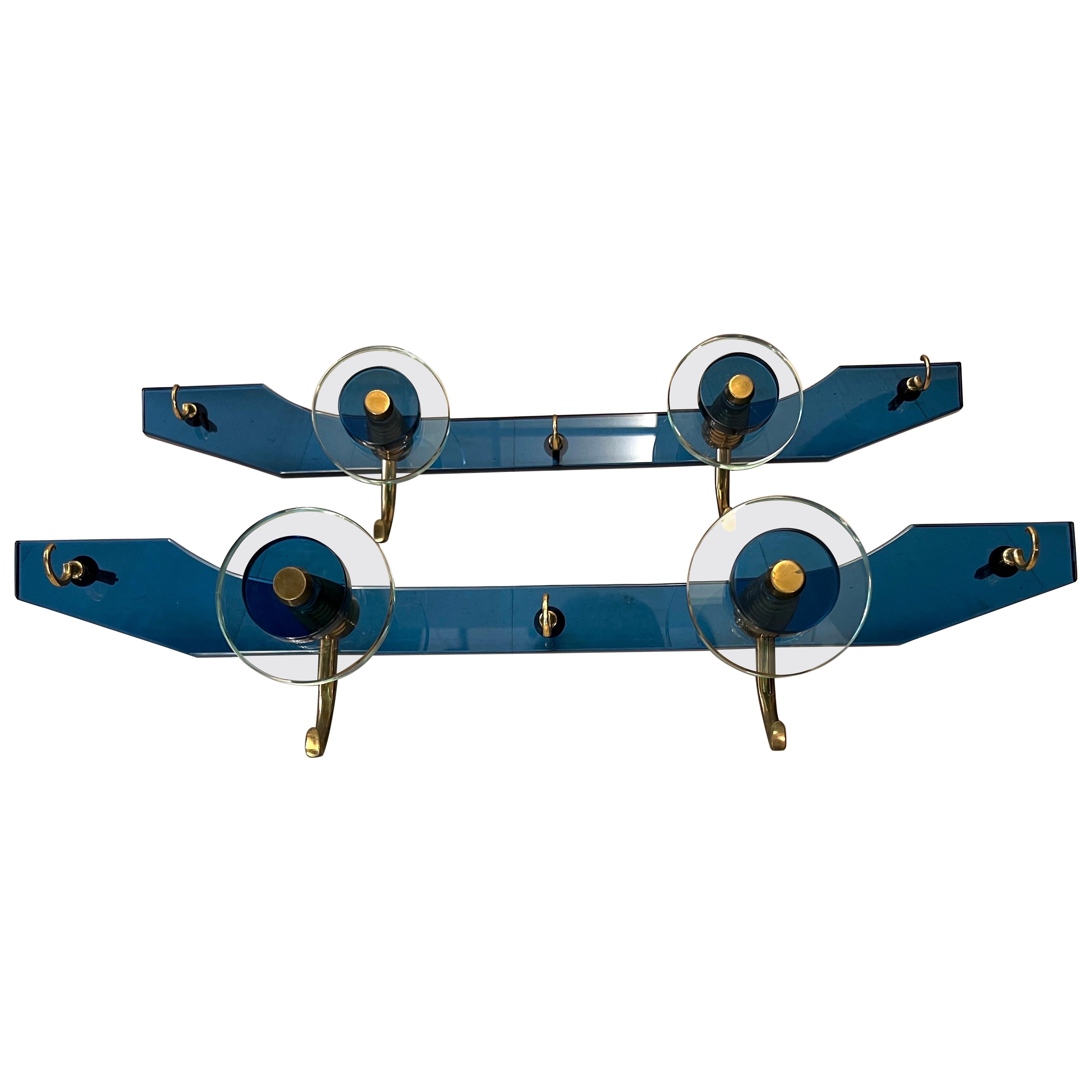 Pair of Vintage Blue and Clear Murano Glass Coat Hangers, 1970s For Sale