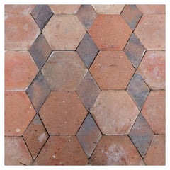 Antique French Terracotta Hexagonal Floor Tiles – 19th Century, Warm Earth Tones