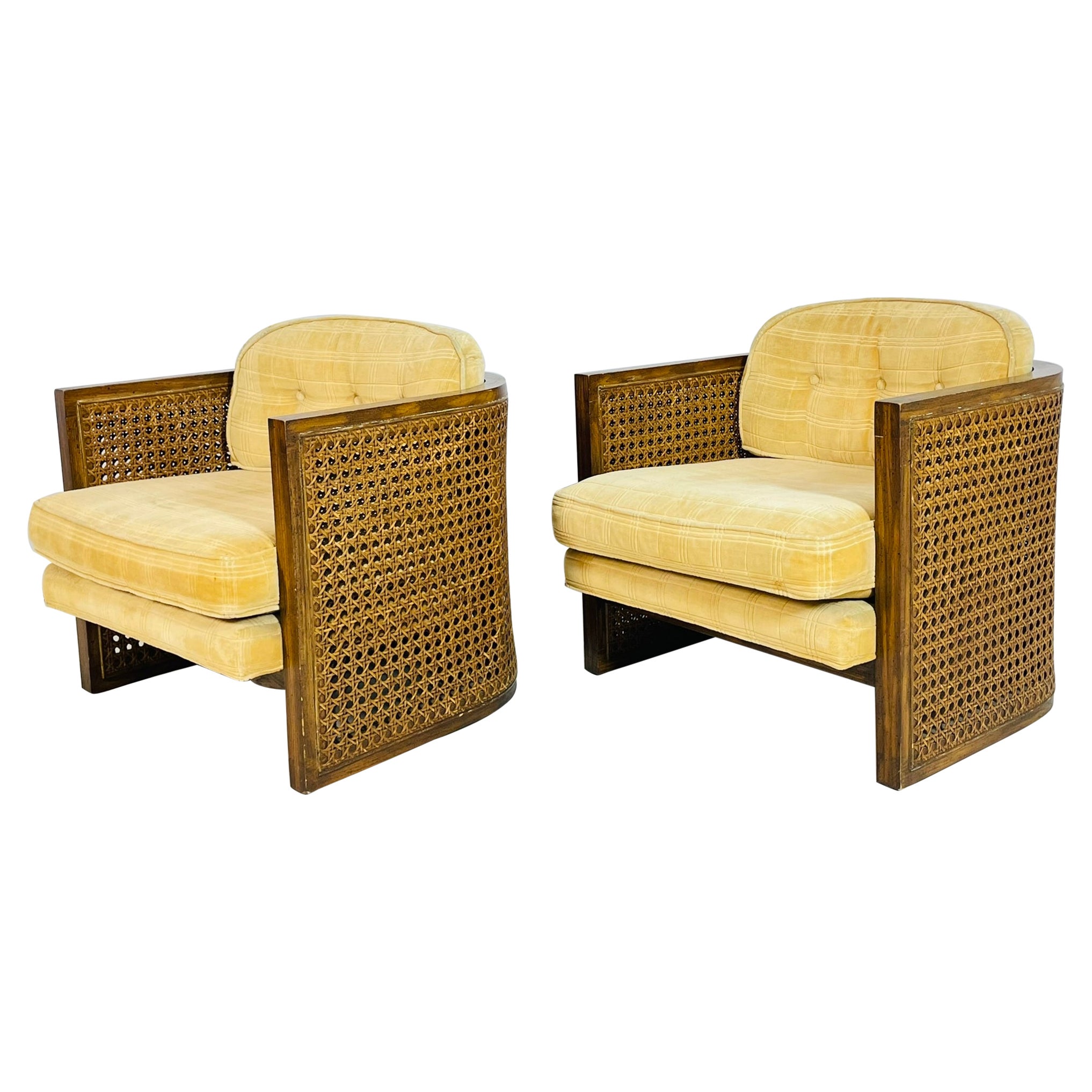 Coppia di sedie da salotto con schienale a canne di Debu Furniture, USA anni '70 in vendita