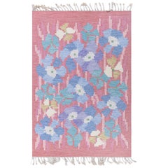 Vintage Swedish Flat-Weave Rug in Floral Design