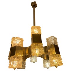 Gaetano Sciolari chandelier 16 lights glass with chrome structure, Italy 1960s