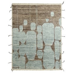 8x10 ft Contemporary Hand-knotted Moroccan Design Rug. Blue and Brown. 100% Wool