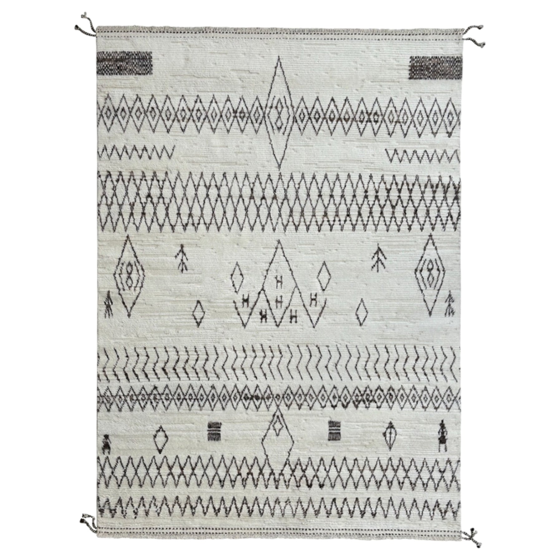 9x12 Ft Tapis de style marocain fait à la main. Laine entièrement naturelle. Tapis Beni Ourain moderne en vente