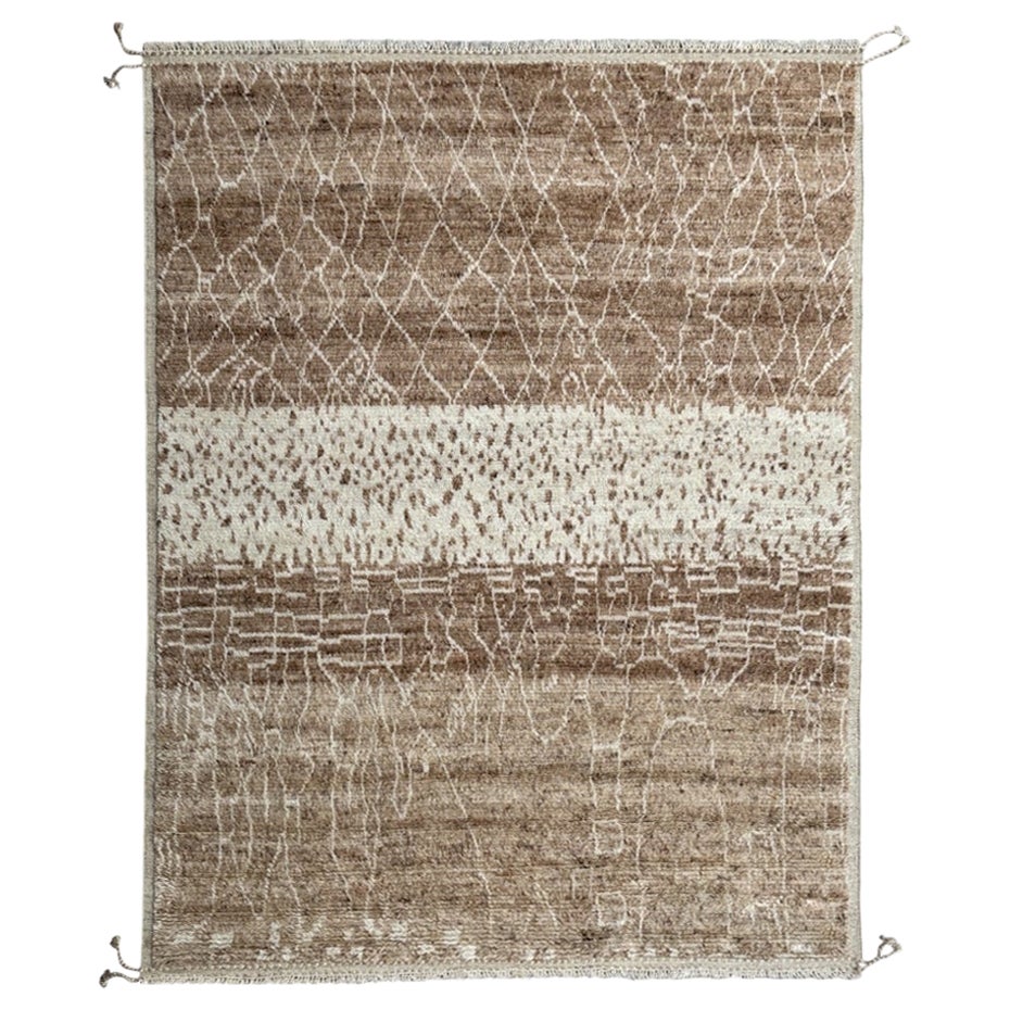 8x10 ft Modern Moroccan Design Rug. 100% Wool. Handknotted Beni Ourain Carpet