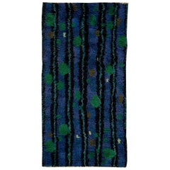 Doris Leslie Blau Vintage Swedish Rya Rug in Blue and Green