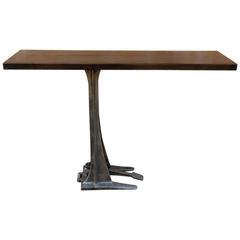 Industrial Ebonized Maple and Cast Iron Cantilever Console Bar