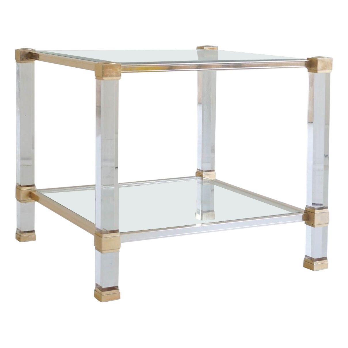 Pierre Vandel Lucite Two Tier Glass Side Table