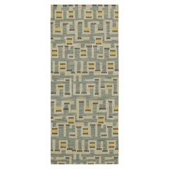 Rug & Kilim’s Scandinavian Style Rug in Blue with Beige & Gold Geometric Pattern
