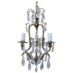 Antique French Three-Light Rock Crystal Chandelier