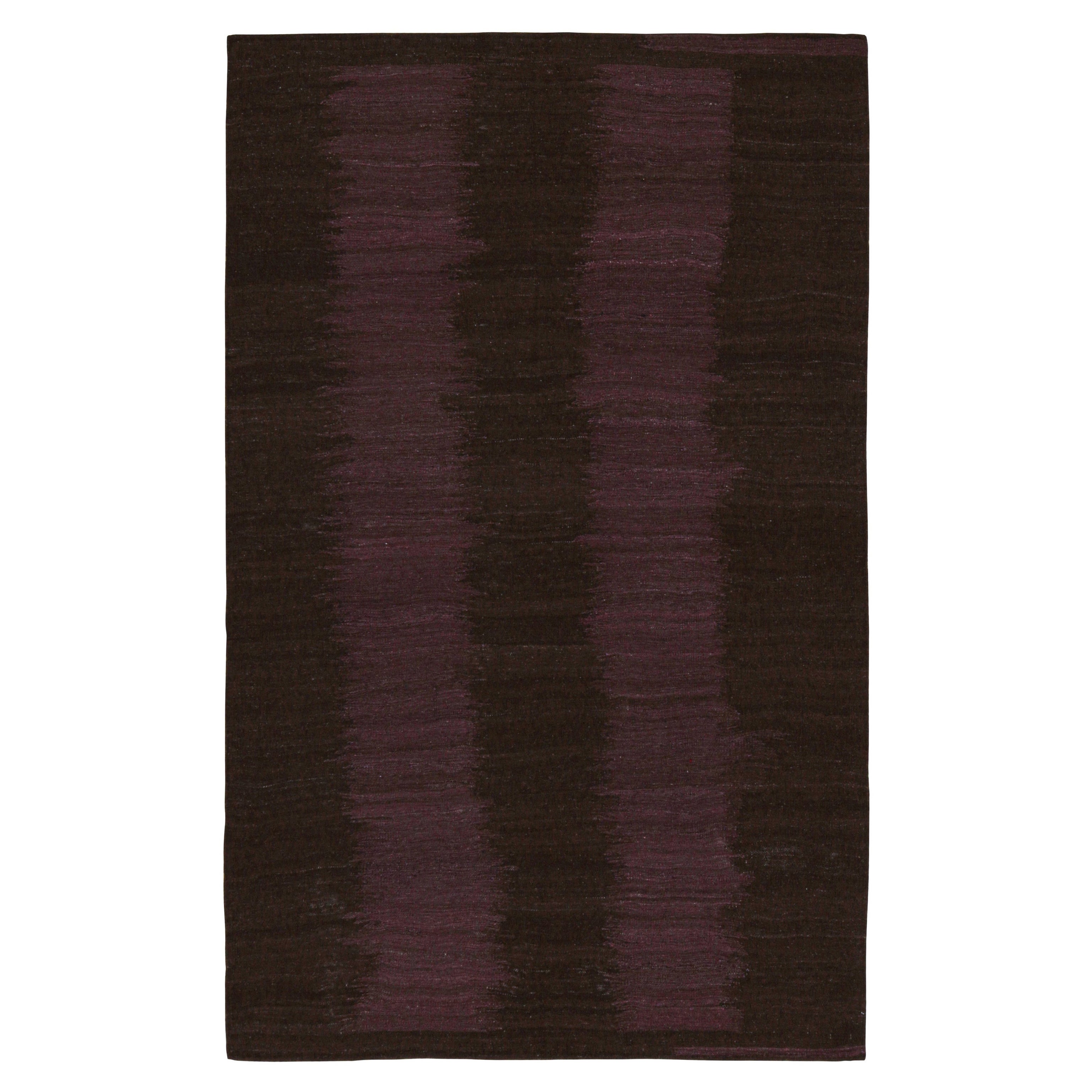 Rug & Kilim’s Contemporary Kilim in Brown with Aubergine Patterns