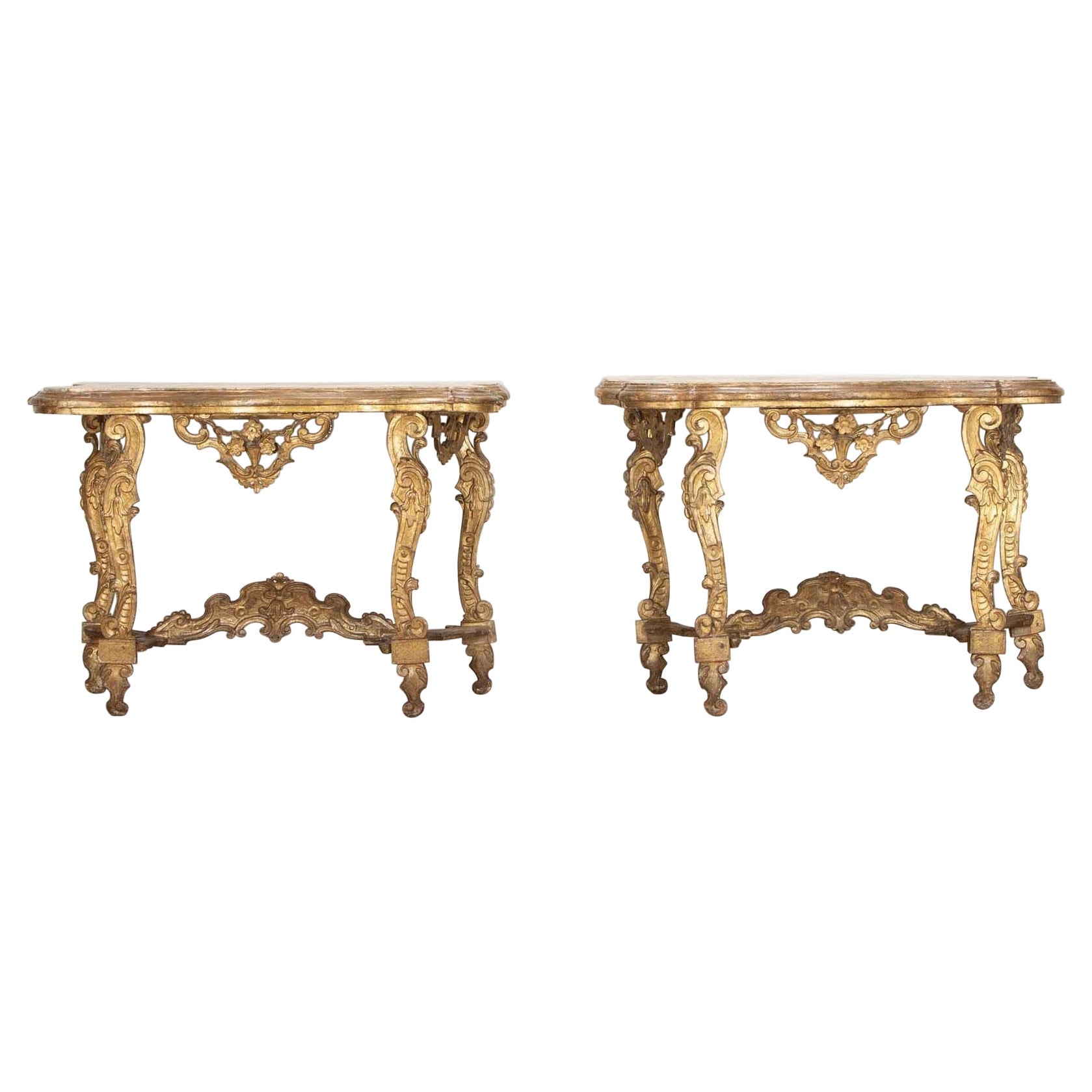 Pair of Late 17th Century Italian Carved Giltwood Console Tables