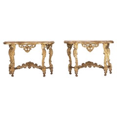 Pair of Late 17th Century Italian Carved Giltwood Console Tables