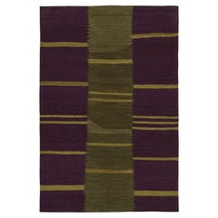 Rug & Kilim’s Contemporary Kilim in Aubergine and Chartreuse Green Stripes